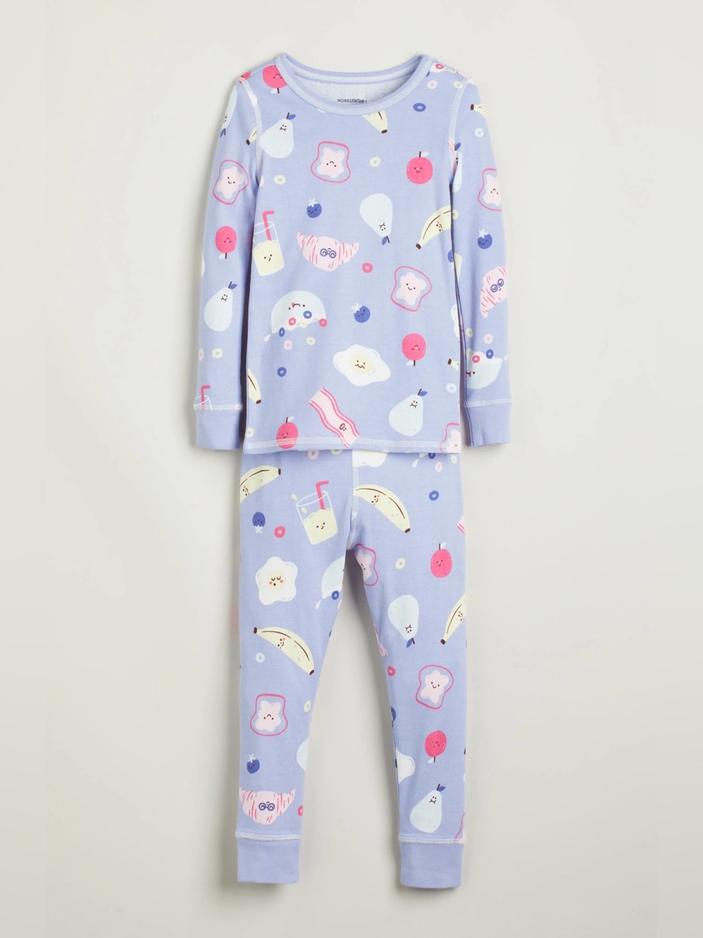Nordstrom Kids Purple Fitted Cotton Fruit & Breakfast Food Print Pajama Set 5T